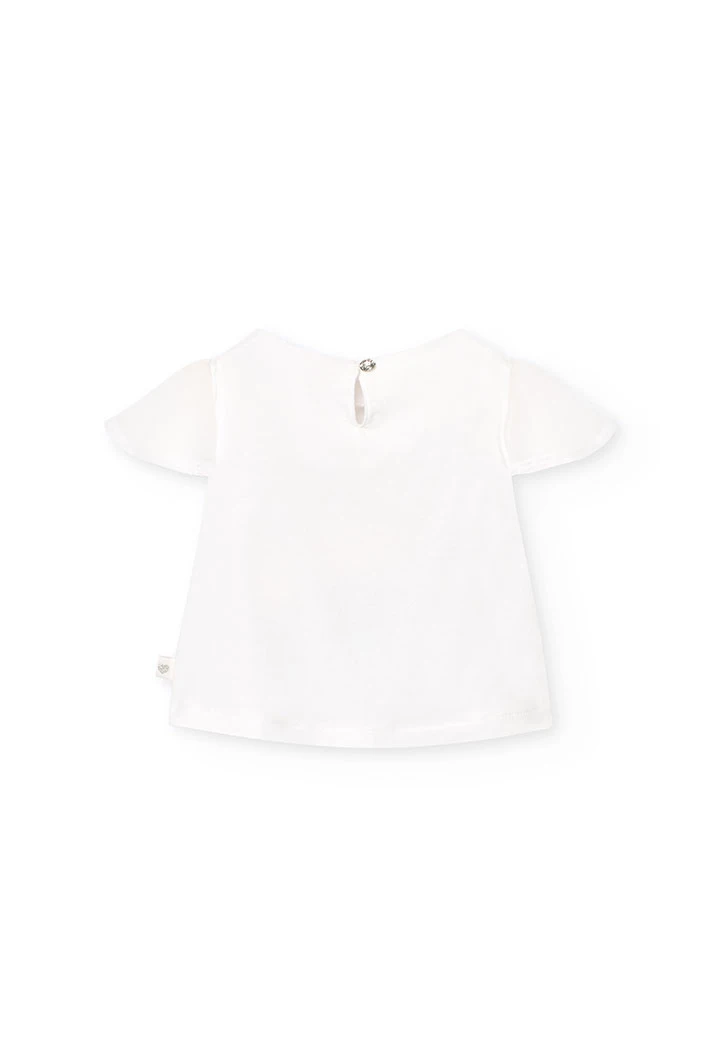T-shirt en maille extensible pour bébé fille de couleur blanche.