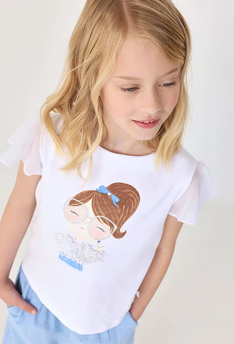 Camiseta de punto elástico para bebé niña en color blanco