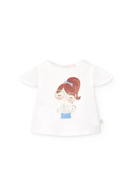Camiseta de punto elástico para bebé niña en color blanco