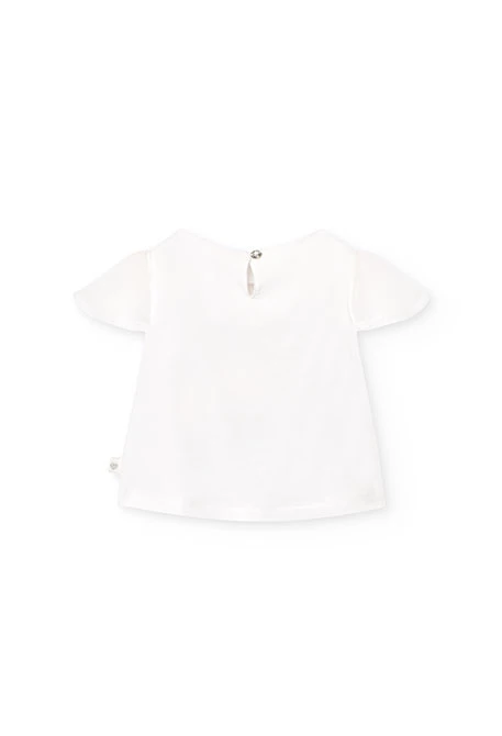 Camiseta de punto elástico para bebé niña en color blanco