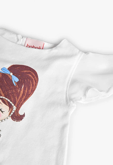 Camiseta de punto elástico para bebé niña en color blanco