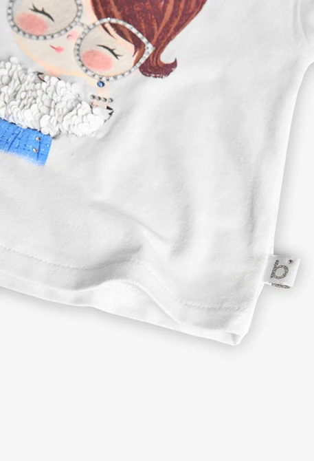 Camiseta de punto elástico para bebé niña en color blanco