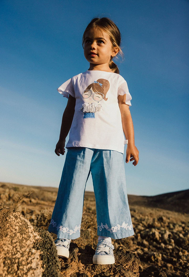 Pantalon en lin pour bébé fille de couleur bleu ciel