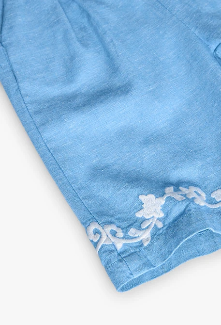 Pantalón de lino para bebé niña en color azul celeste