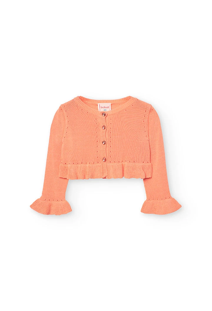 Giacca in maglia per neonato bambina di colore arancione.