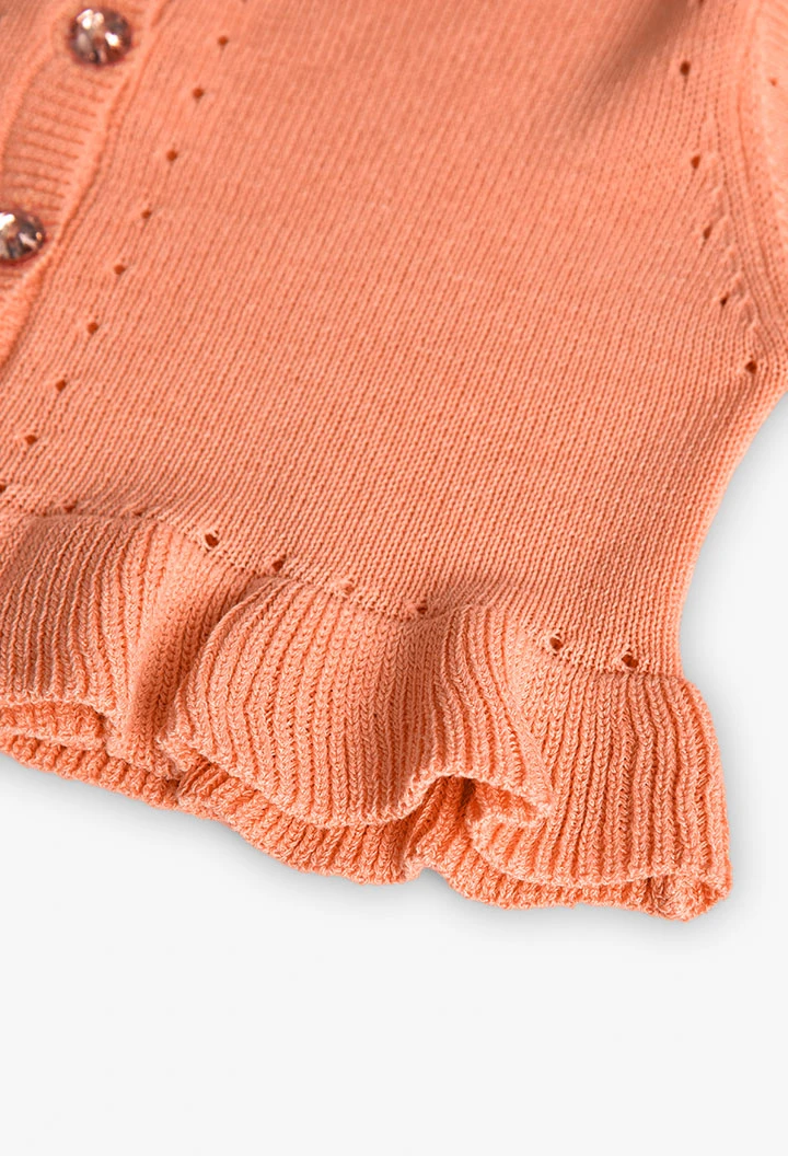 Giacca in maglia per neonato bambina di colore arancione.