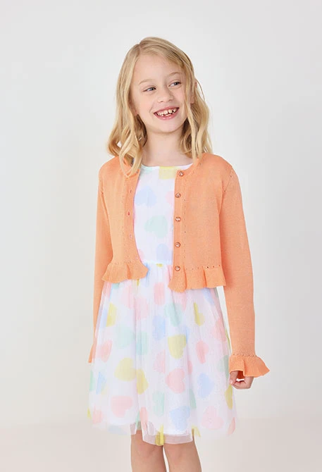 Chaqueta de tricotosa para bebé niña en color naranja