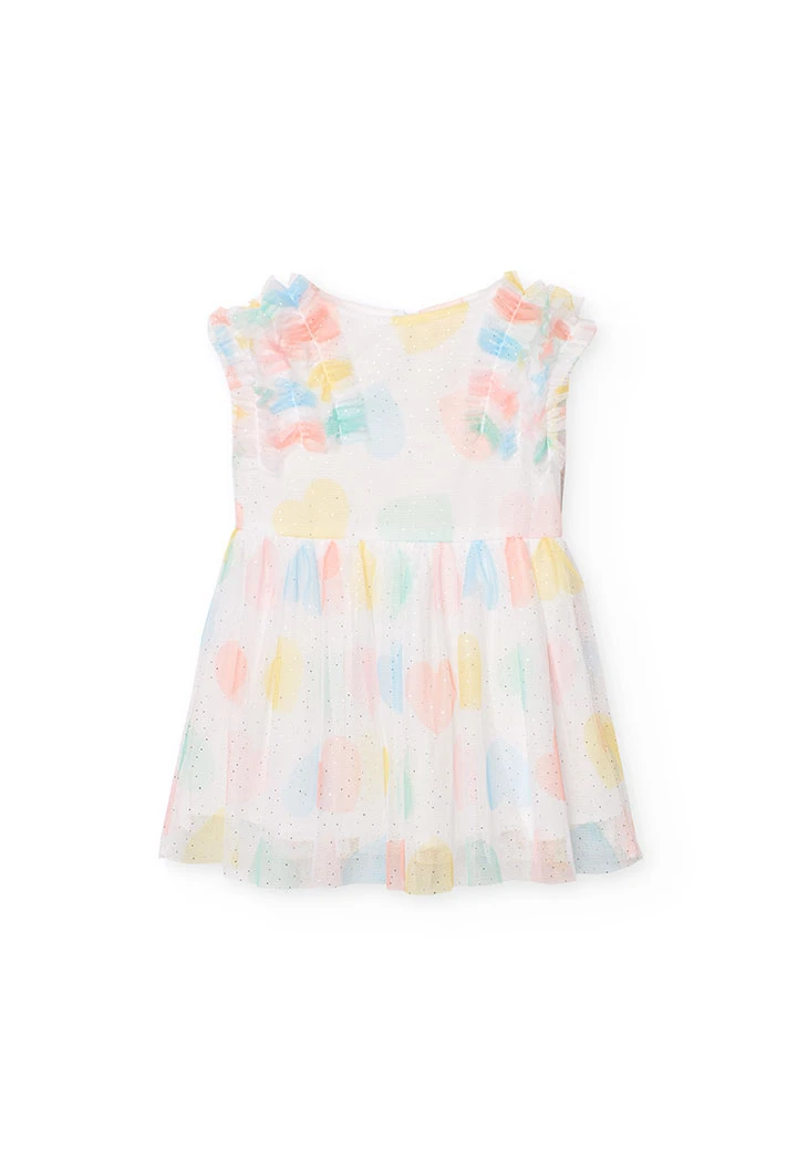 Vestido de tule para bebé menina com estampado de corações
