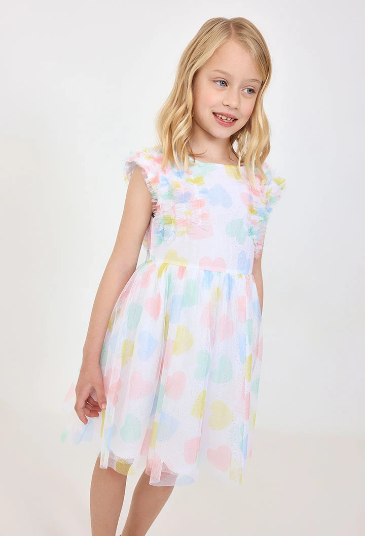 Vestito di tulle per bambina con stampa di cuori