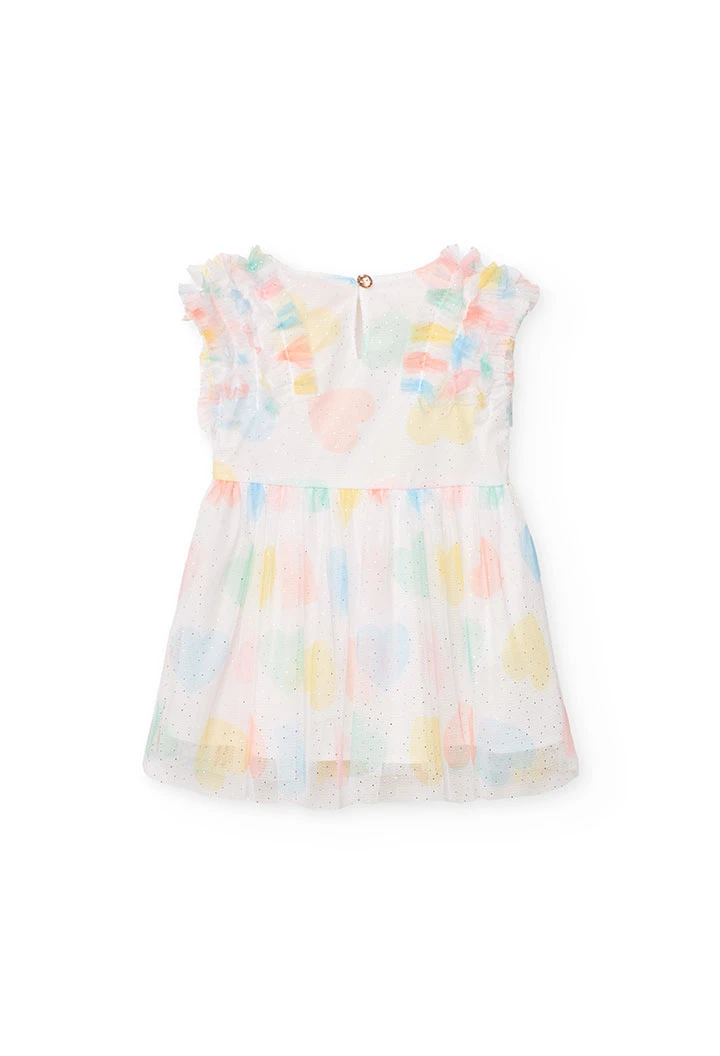 Vestido de tule para bebé menina com estampado de corações