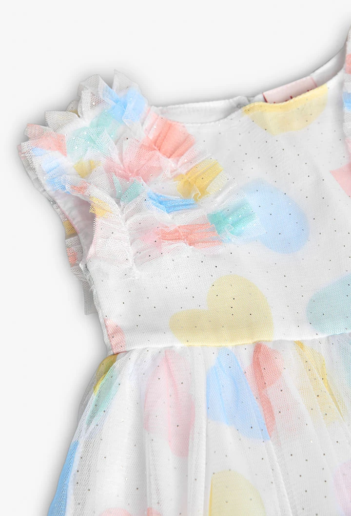 Vestido de tule para bebé menina com estampado de corações