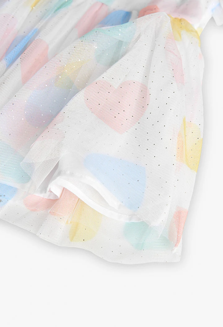 Vestido de tule para bebé menina com estampado de corações