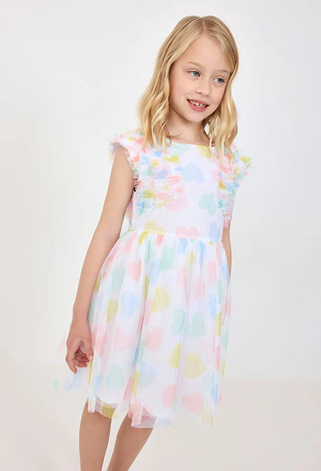 Robe en tulle pour bébé fille avec imprimé de coeurs
