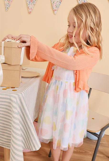 Kleid aus Tüll für Baby Mädchen mit Herzaufdruck