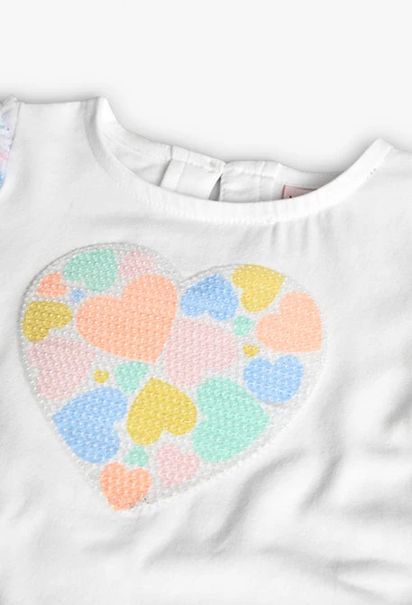 Camiseta de punto para bebé niña en color blanco con estampado de corazón
