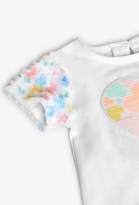 Camiseta de punto para bebé niña en color blanco con estampado de corazón