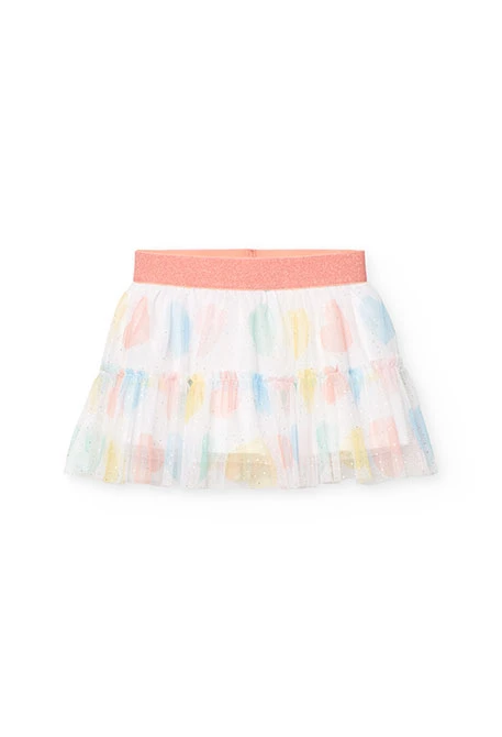 Saia de tule para bebé menina com estampado de corações