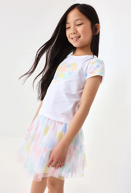 Gonna di tulle per neonata con stampa di cuori