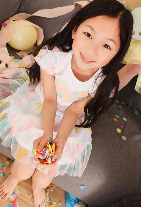 Gonna di tulle per neonata con stampa di cuori