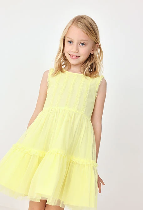 Robe en tulle pour bébé fille de couleur jaune