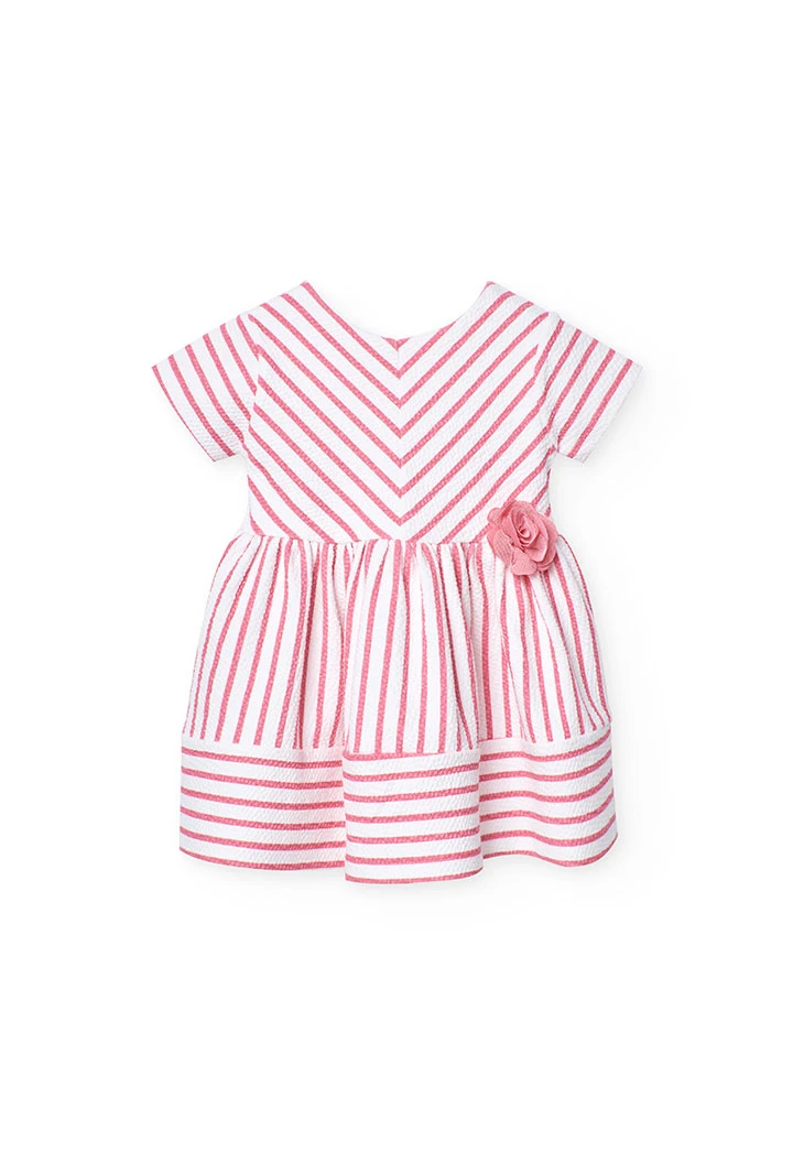 Robe en maille pour bébé fille avec imprimé rayé rose et blanc