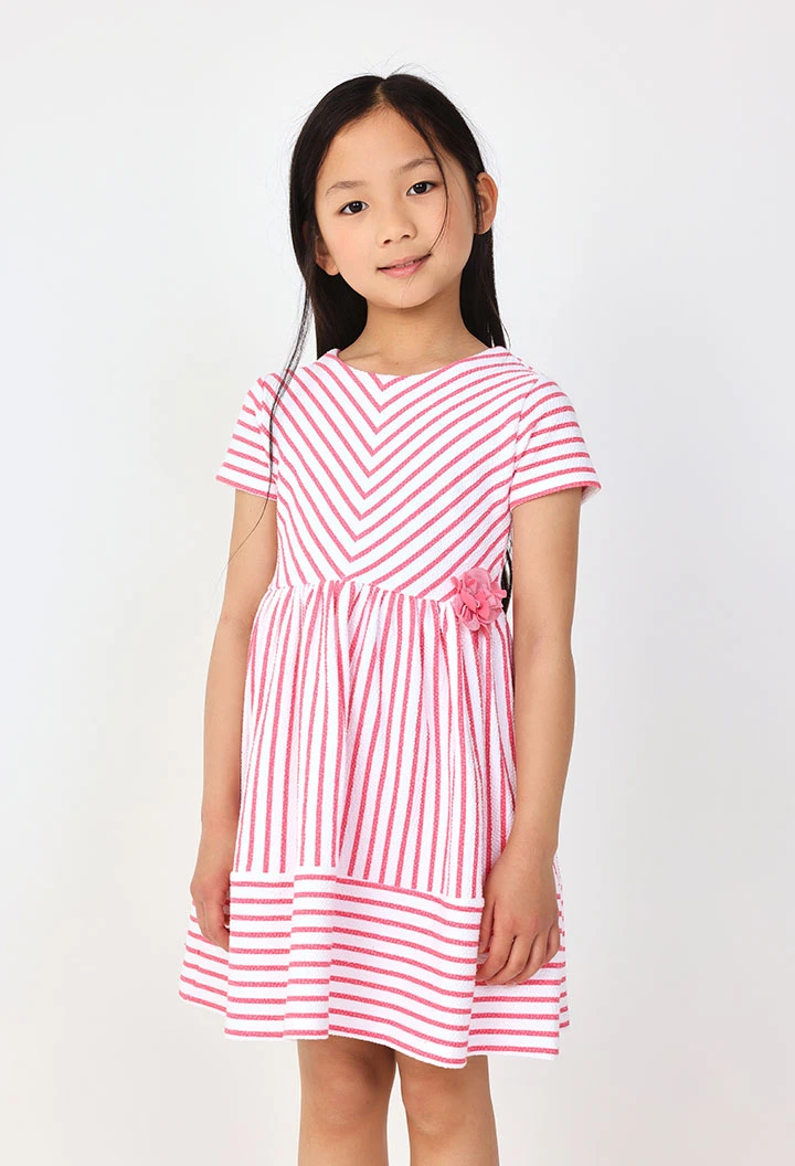 Strickkleid für Baby Mädchen mit Streifenmuster in Rosa und Weiß