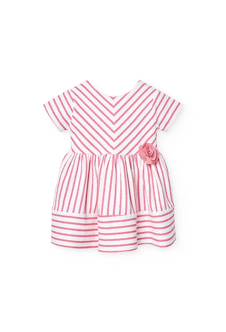 Abito in maglia per bambina con stampa a righe rosa e bianco