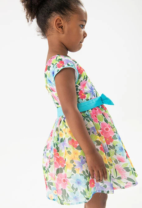 Vestido de chiffon para bebé menina com estampado de flores