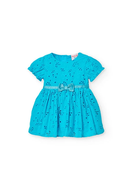 Kleid aus Batist für Babymädchen, bestickt in Blau.