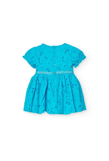 Vestido de batista de bebé niña bordado en color azul