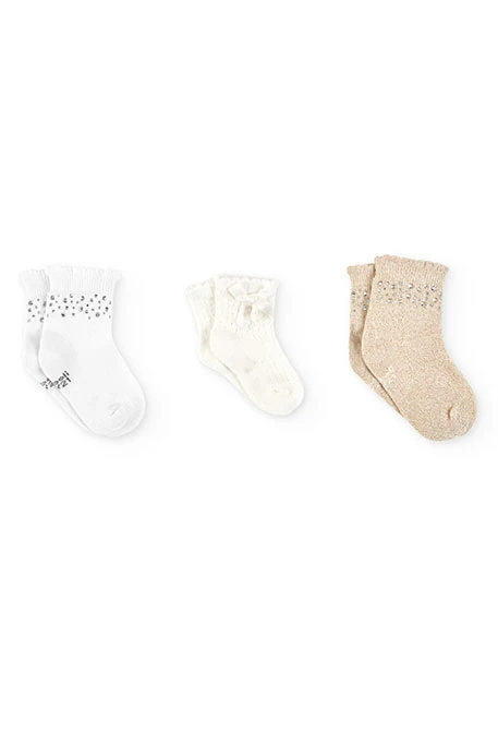 Pack aus Strick-Söckchen für Baby in Weiß