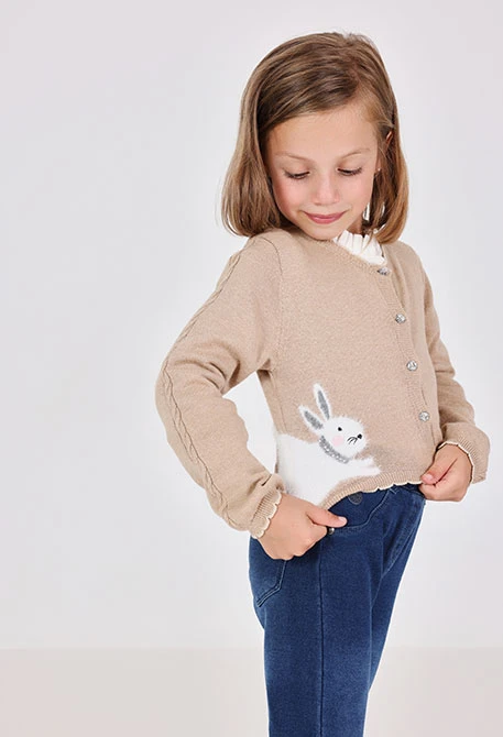 Giacca bambina in maglia beige coniglio