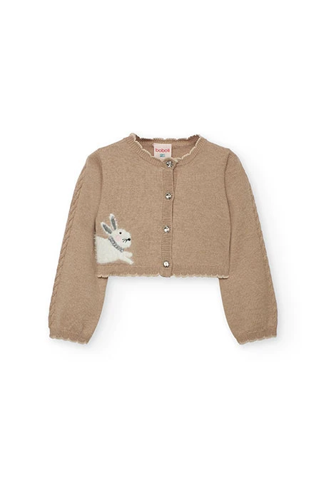Chaqueta niña de punto beige conejo