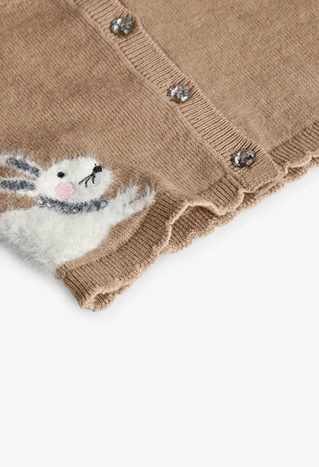 Girl´s beige knit jacket with rabbit