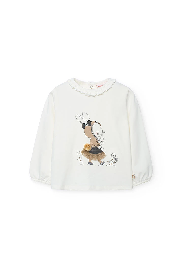 T-shirt menina malha branca estampada