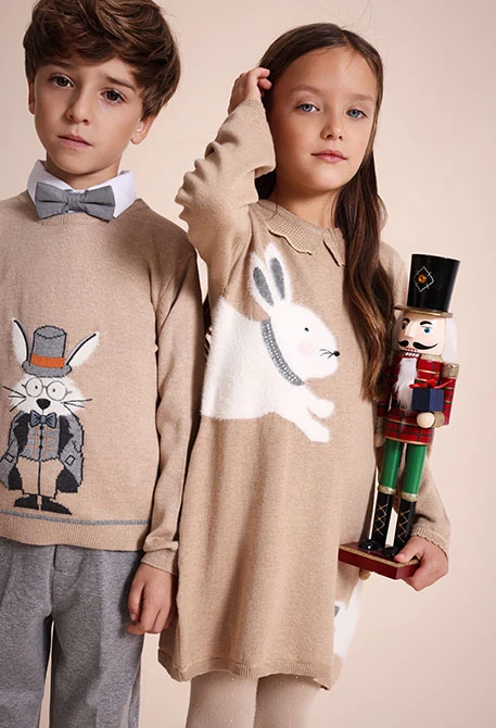 Vestido bege coelhos