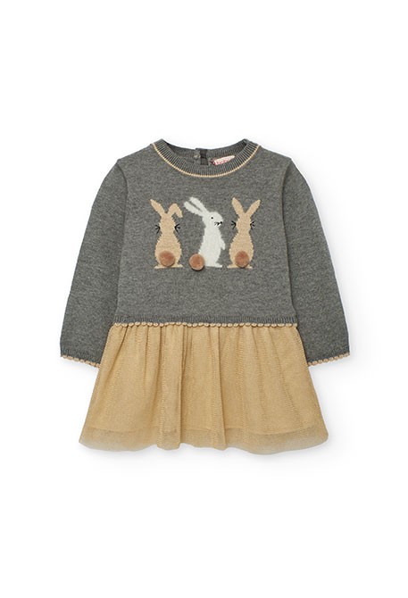 Kleid grau mit Kaninchenmuster