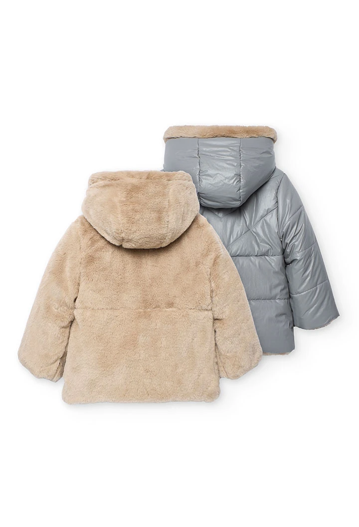 Parka niña reversible tejido técnico gris