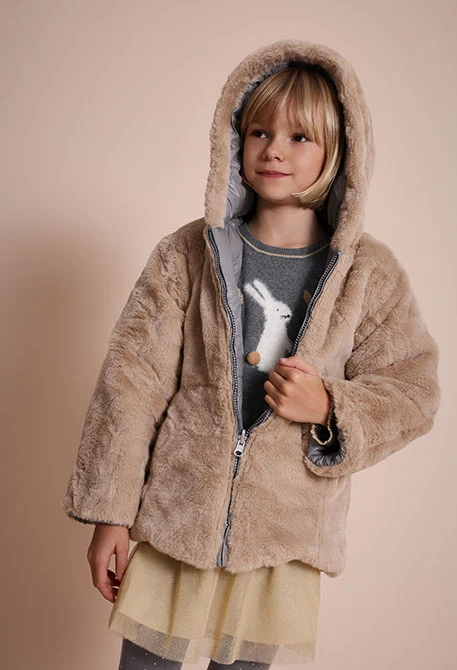 Parka niña reversible tejido técnico gris