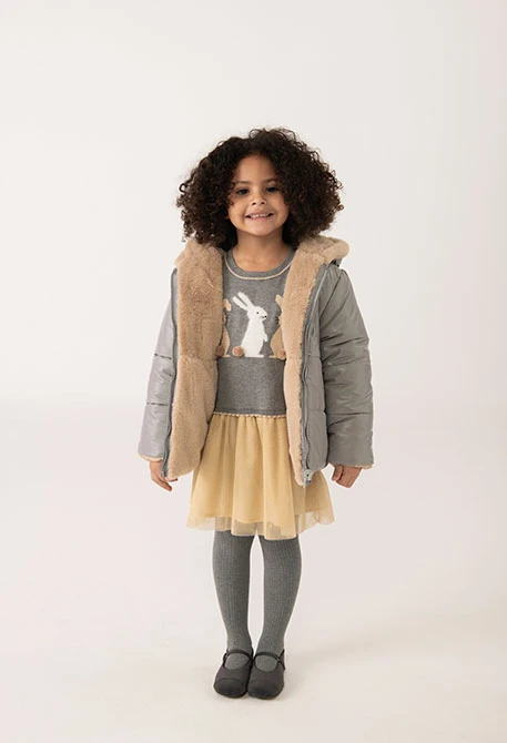 Parka fille réversible en tissu technique gris