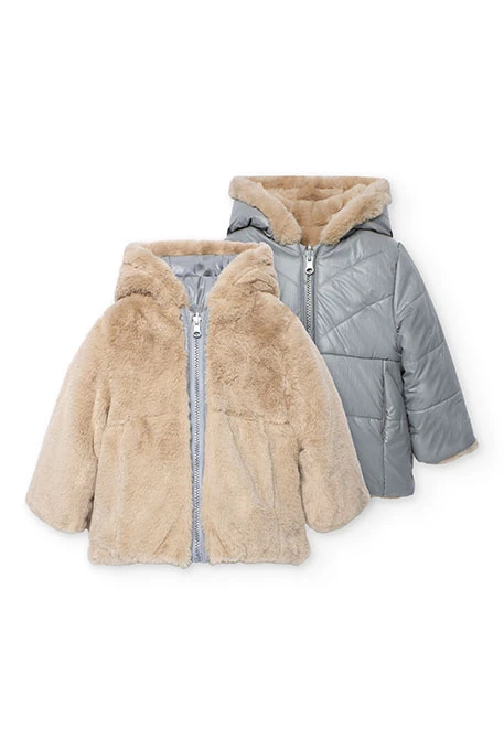 Girl´s reversible parka in grey technical fabric