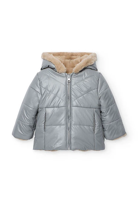 Parka fille réversible en tissu technique gris