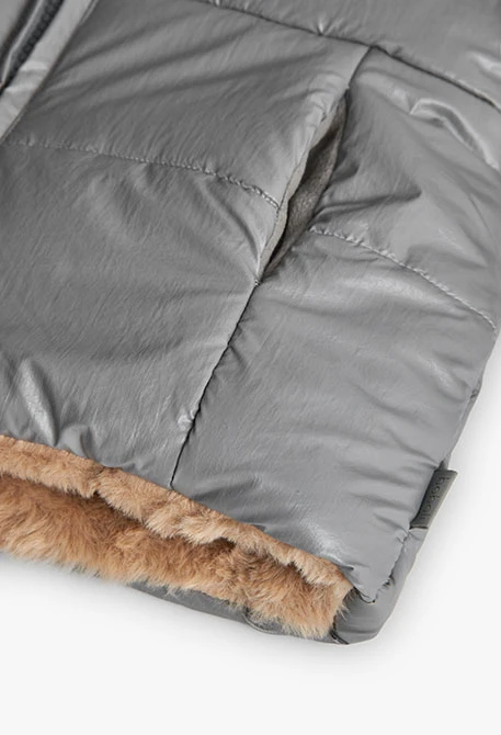 Parka bambina reversibile in tessuto tecnico grigio