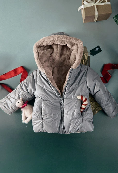 Parka fille réversible en tissu technique gris