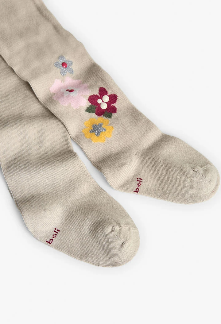 Collant en maille fleurs beige
