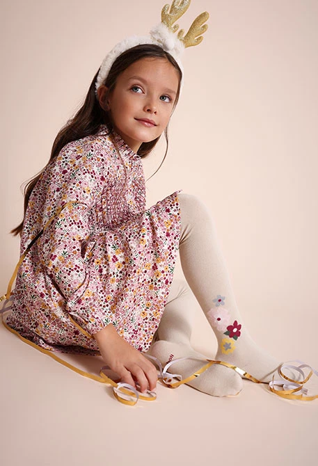 Collant en maille fleurs beige