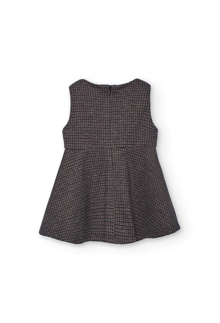 Vestito scamiciato per bambina a quadri grigi in maglia