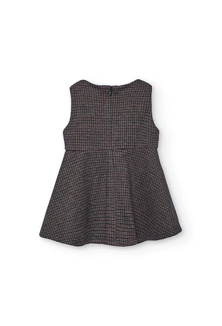 Robe chasuble fille en maille à carreaux gris