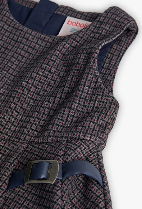 Girl´s grey checked knitted pinafore