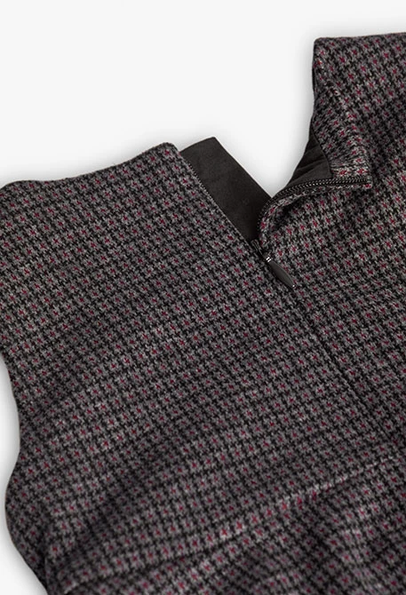 Vestito scamiciato per bambina a quadri grigi in maglia